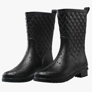 NWOT Petrass Rain Boots Black Waterproof Mid Calf Slip-On Lightweight Sz 39 XL